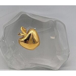 1986 Vintage Clear Art Glass Paperweight 24k Gold Plate Apple by GERITY Products
